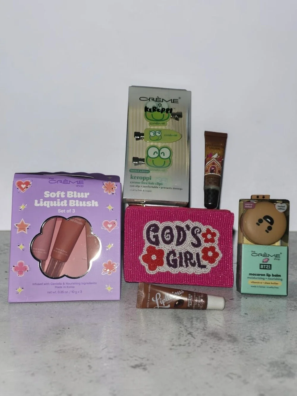 Pink 'God's Girl' Beaded Pouch & Creme Shop Beauty Bundle